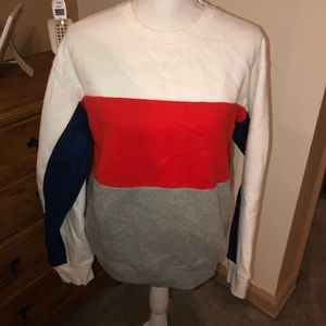 Red white and blue sweatshirt.  Brand: TNA, Size M